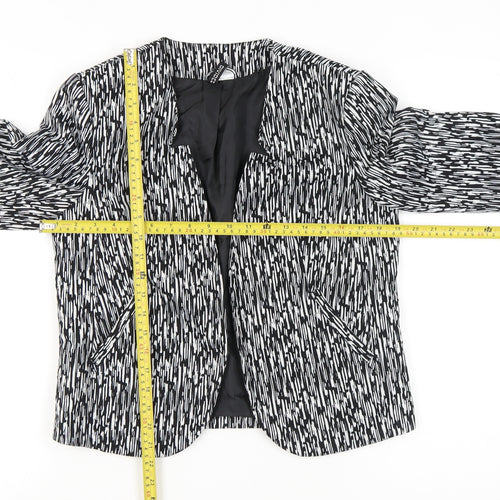 H&M Divided Womens Black White Geometric Blazer Size 16