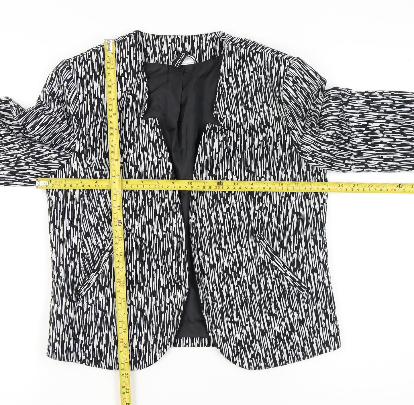 H&M Divided Womens Black White Geometric Blazer Size 16