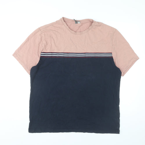 ASOS Men’s Navy Pink Colourblock Crew Neck T-Shirt Size L