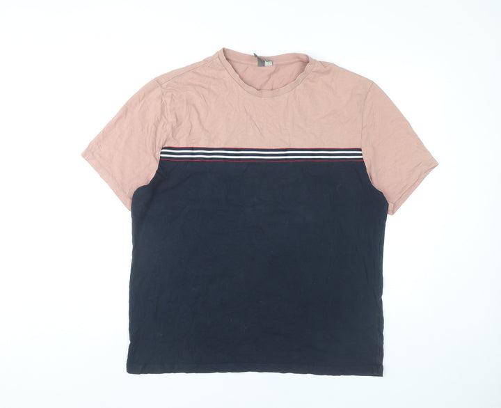 ASOS Men’s Navy Pink Colourblock Crew Neck T-Shirt Size L