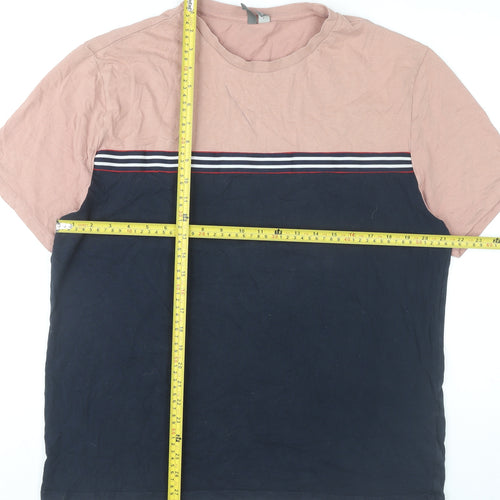 ASOS Men’s Navy Pink Colourblock Crew Neck T-Shirt Size L