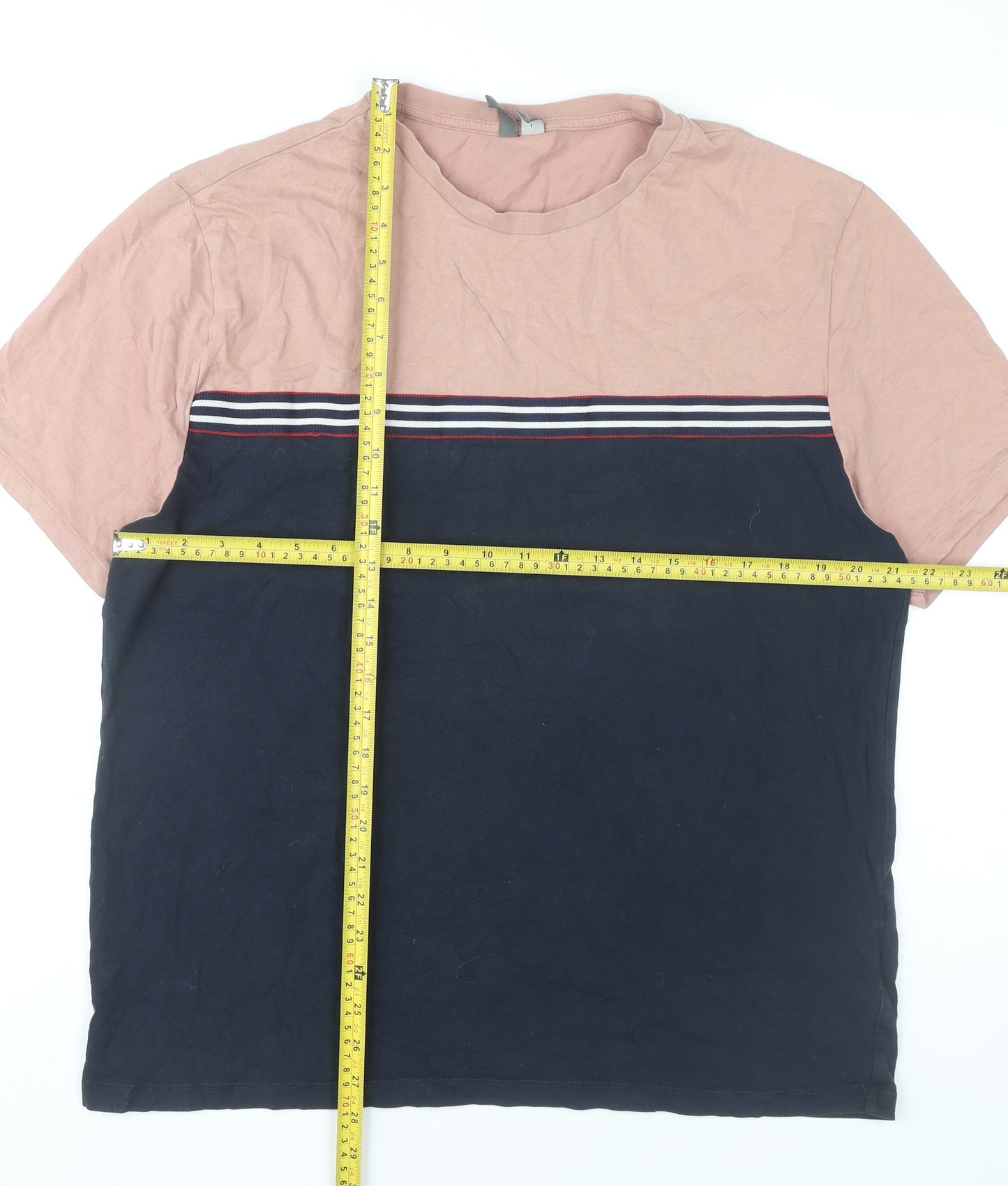 ASOS Men’s Navy Pink Colourblock Crew Neck T-Shirt Size L