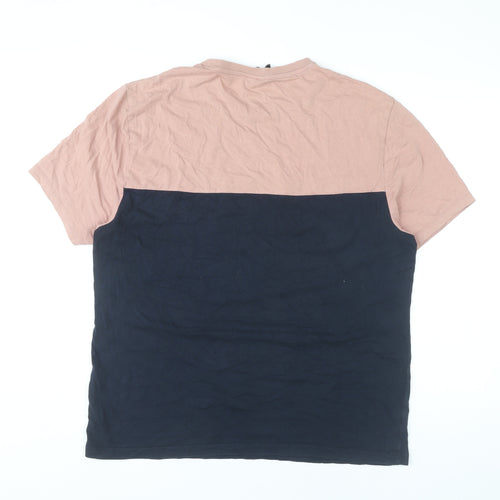 ASOS Men’s Navy Pink Colourblock Crew Neck T-Shirt Size L