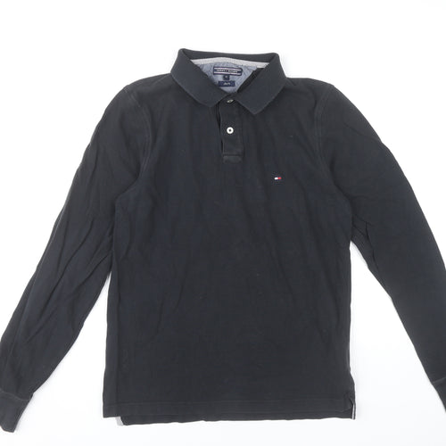 Tommy Hilfiger Men’s Black Polo Shirt M Slim Fit Long Sleeve Cotton