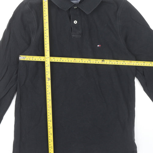 Tommy Hilfiger Men’s Black Polo Shirt M Slim Fit Long Sleeve Cotton