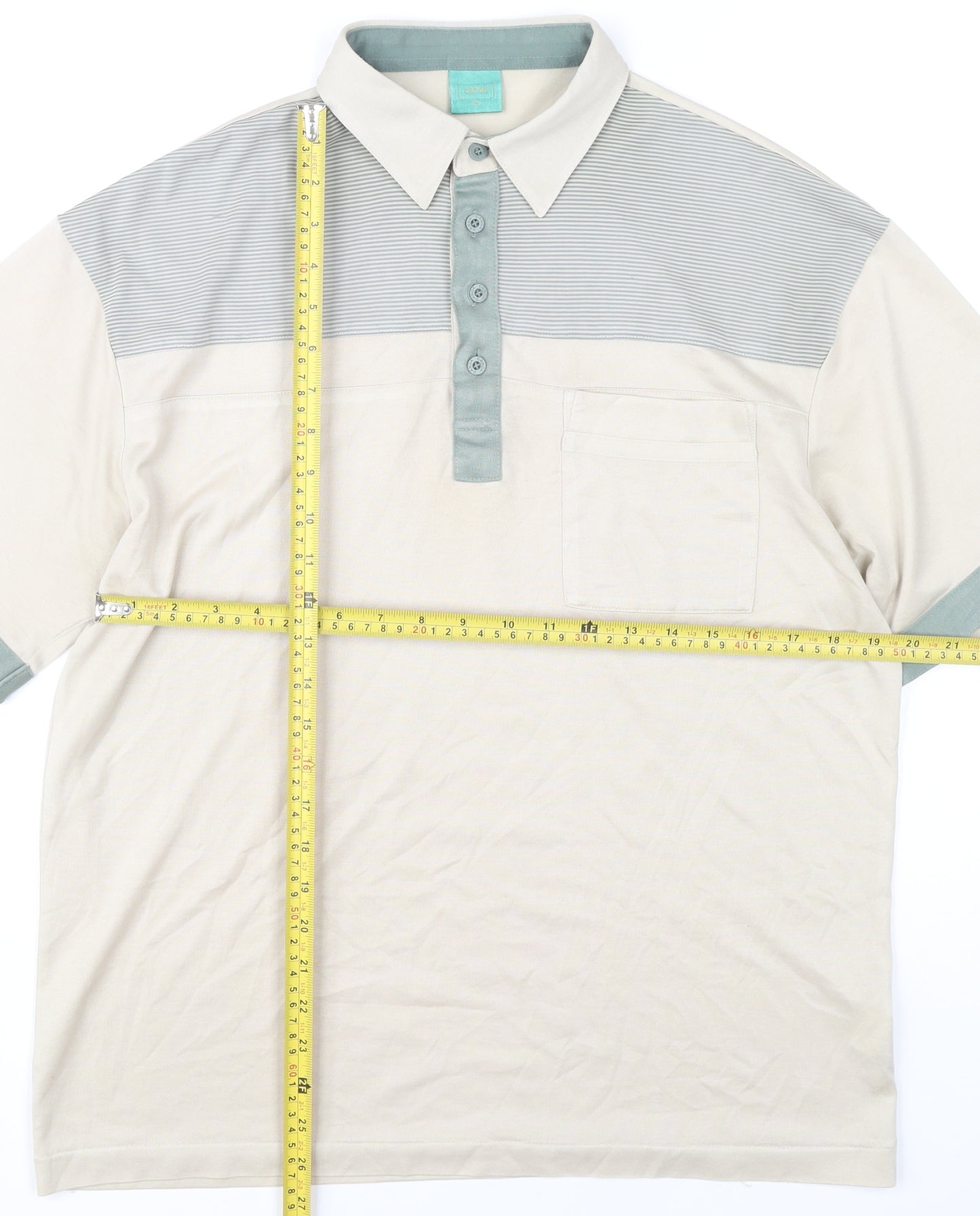Canda Men’s Beige Polo Shirt M Short Sleeve Cotton Casual