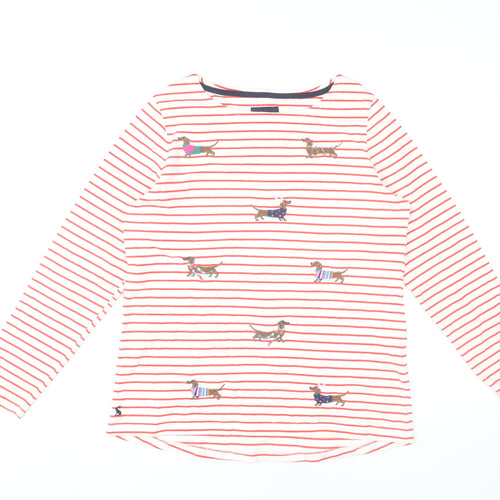 Joules Women’s White Red Striped Dog Jersey T-Shirt UK 14 Long Sleeve