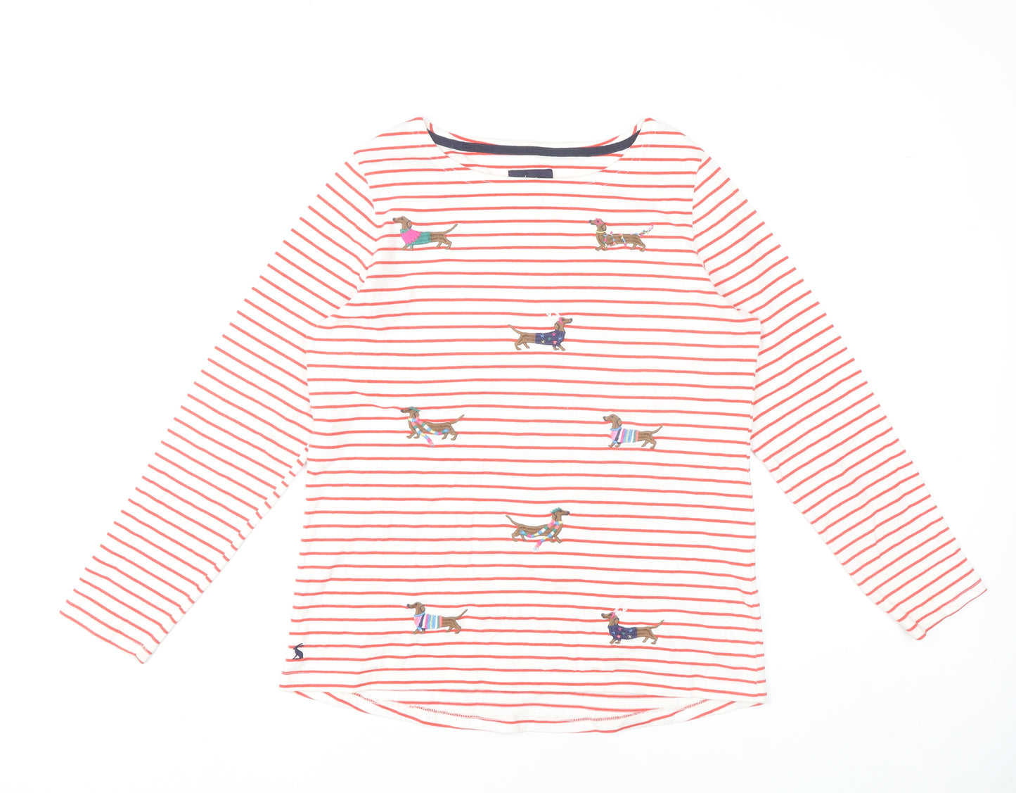 Joules Women’s White Red Striped Dog Jersey T-Shirt UK 14 Long Sleeve