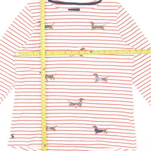 Joules Women’s White Red Striped Dog Jersey T-Shirt UK 14 Long Sleeve