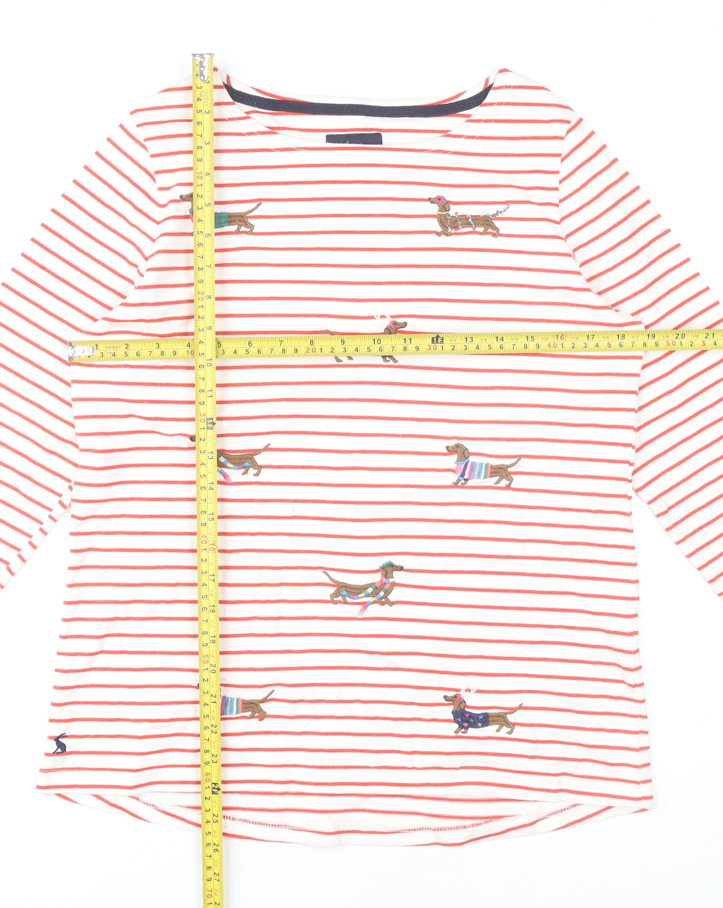Joules Women’s White Red Striped Dog Jersey T-Shirt UK 14 Long Sleeve