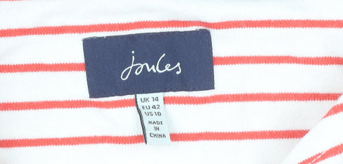 Joules Women’s White Red Striped Dog Jersey T-Shirt UK 14 Long Sleeve