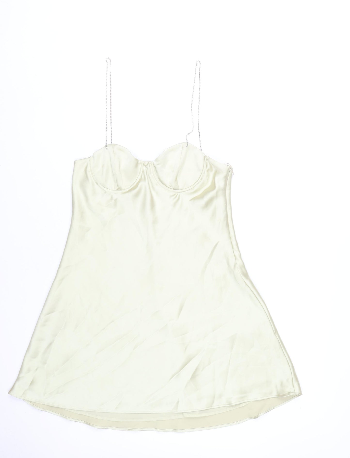 Zara Women Ivory Slip Dress Size 14 Satin Sleeveless Party Wear