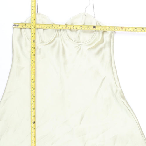 Zara Women Ivory Slip Dress Size 14 Satin Sleeveless Party Wear