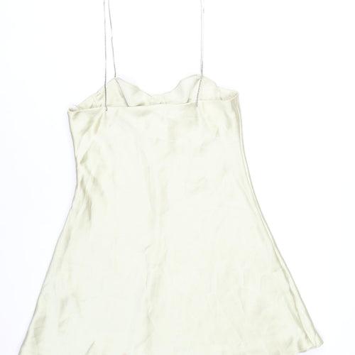 Zara Women Ivory Slip Dress Size 14 Satin Sleeveless Party Wear