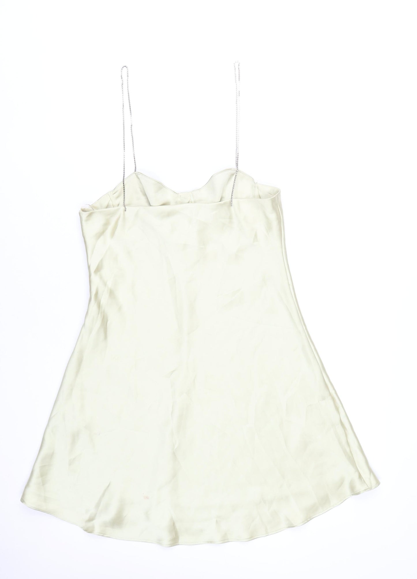 Zara Women Ivory Slip Dress Size 14 Satin Sleeveless Party Wear