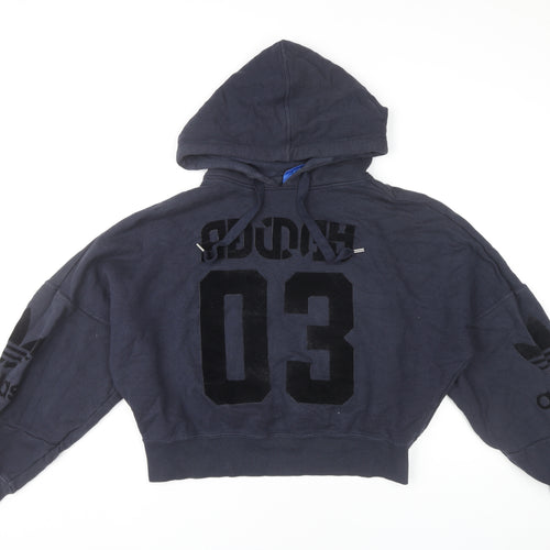Adidas Womens Blue Cotton Pullover Hoodie Size 10 Long Sleeve
