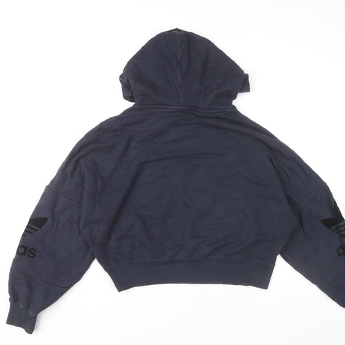 Adidas Womens Blue Cotton Pullover Hoodie Size 10 Long Sleeve