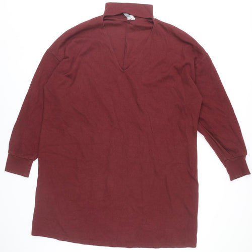 ASOS Women’s Red Shift Knee Length Dress Size 16 Long Sleeve V-Neck