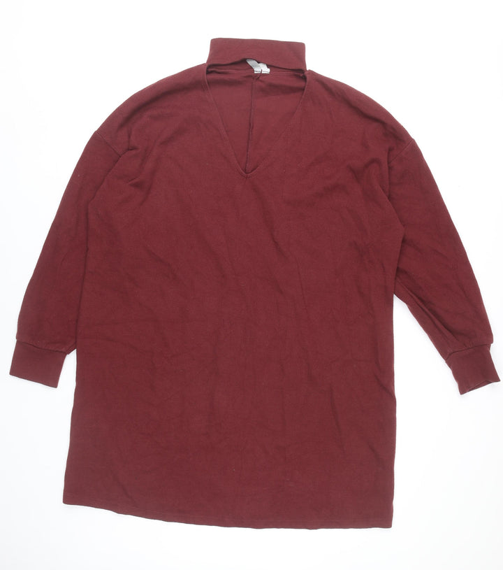 ASOS Women’s Red Shift Knee Length Dress Size 16 Long Sleeve V-Neck