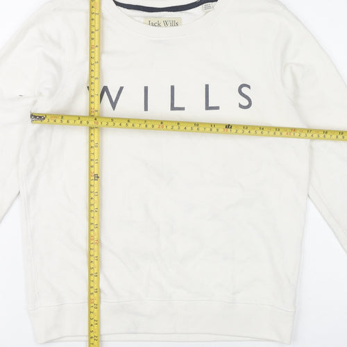 Jack Wills Womens White Sweatshirt UK 10 Pullover Logo Crew Neck