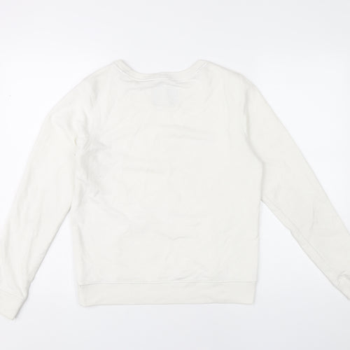 Jack Wills Womens White Sweatshirt UK 10 Pullover Logo Crew Neck