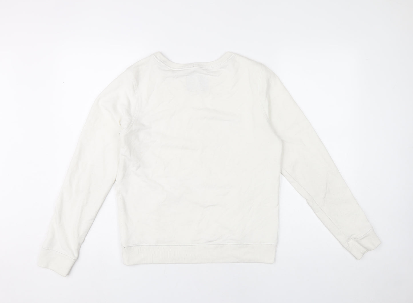 Jack Wills Womens White Sweatshirt UK 10 Pullover Logo Crew Neck