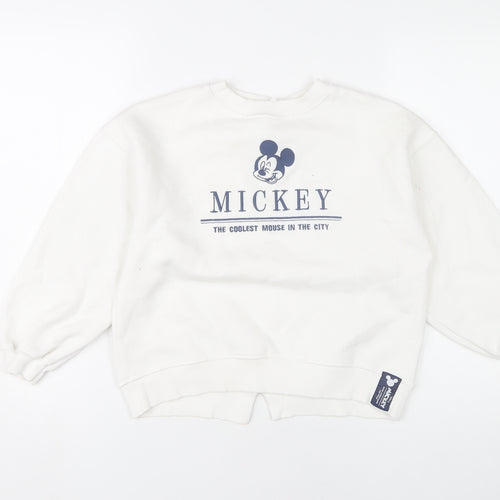 Zara Girls Disney Mickey White Pullover Sweatshirt 10 Years Cotton Blend