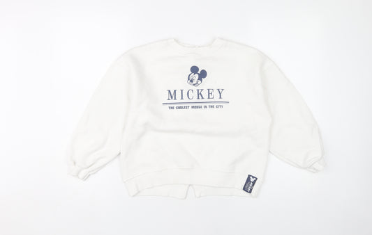 Front view of Zara girls’ disney mickey white pullover sweatshirt 10 years cotton blend