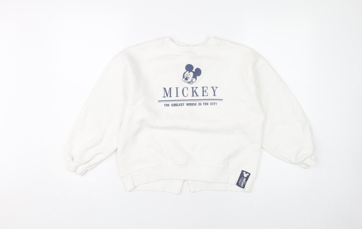Zara Girls Disney Mickey White Pullover Sweatshirt 10 Years Cotton Blend