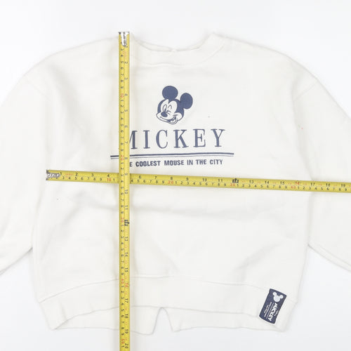 Zara Girls Disney Mickey White Pullover Sweatshirt 10 Years Cotton Blend
