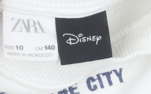 Zara Girls Disney Mickey White Pullover Sweatshirt 10 Years Cotton Blend
