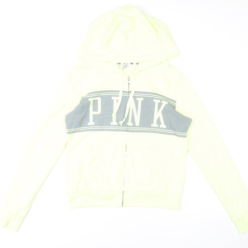 Victoria's Secret PINK Womens Yellow Hoodie Medium Full Zip Logo