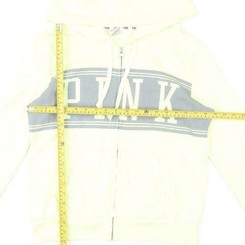 Victoria's Secret PINK Womens Yellow Hoodie Medium Full Zip Logo