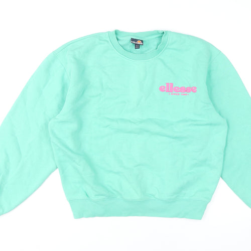 Ellesse Women’s Green Logo Sweatshirt UK 12 Pullover Long Sleeve