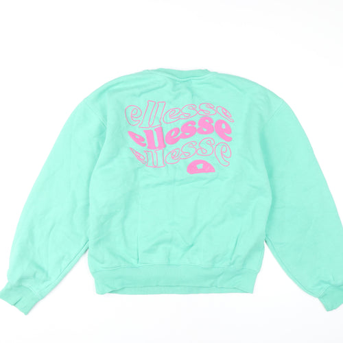 Ellesse Women’s Green Logo Sweatshirt UK 12 Pullover Long Sleeve