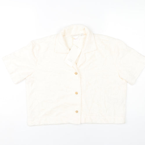 Zara Home Women’s Ivory Cropped Button-Up Shirt Size 8 Short Sleeve