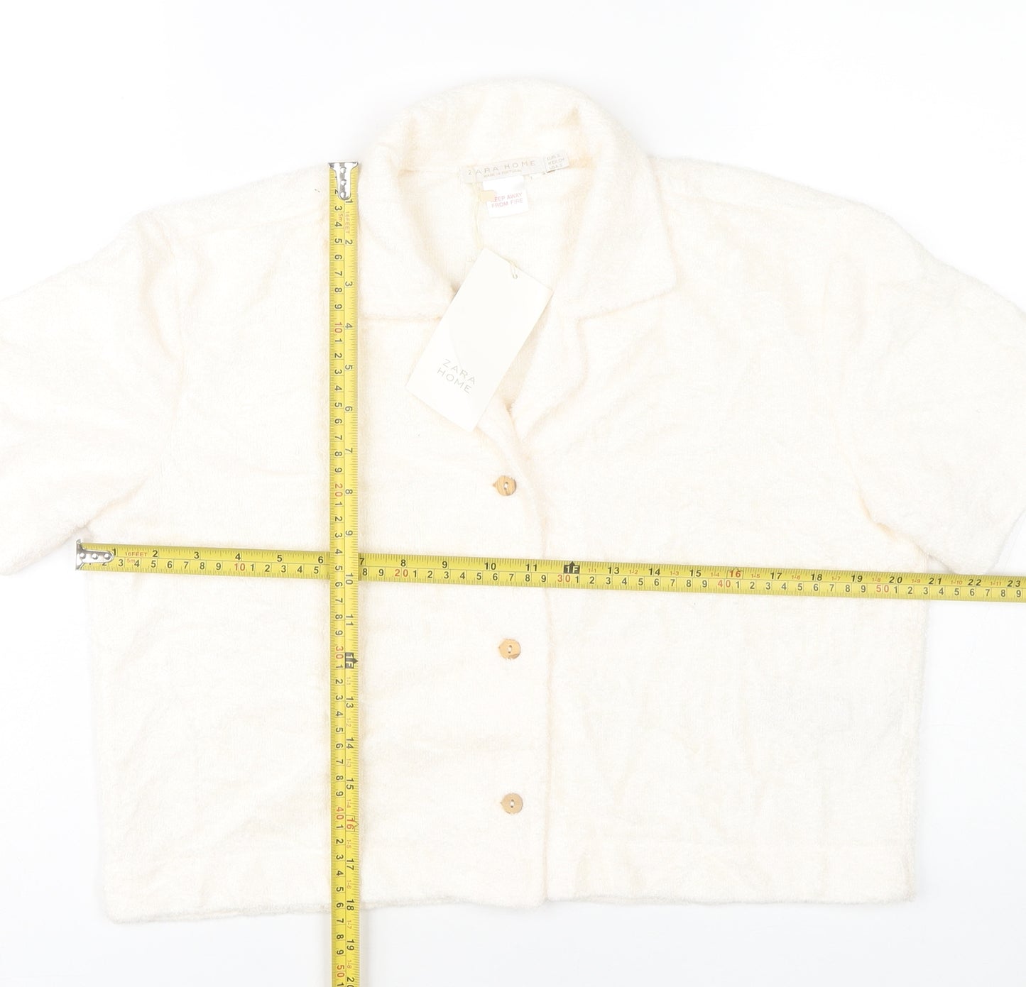 Zara Home Women’s Ivory Cropped Button-Up Shirt Size 8 Short Sleeve