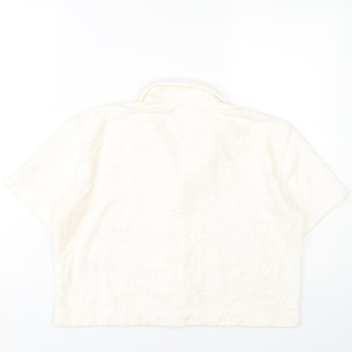 Zara Home Women’s Ivory Cropped Button-Up Shirt Size 8 Short Sleeve