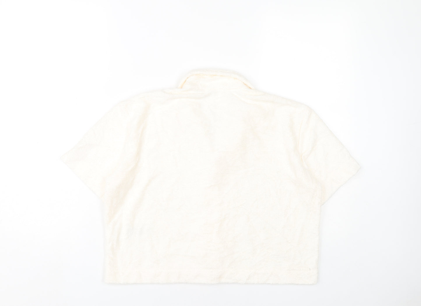 Zara Home Women’s Ivory Cropped Button-Up Shirt Size 8 Short Sleeve