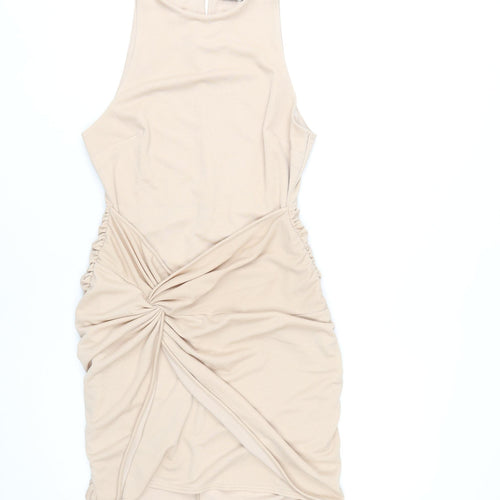 ASOS Design Women’s Beige Bodycon Short Dress Size 12 Ruched Sleeveless