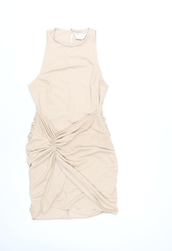 ASOS Design Women’s Beige Bodycon Short Dress Size 12 Ruched Sleeveless