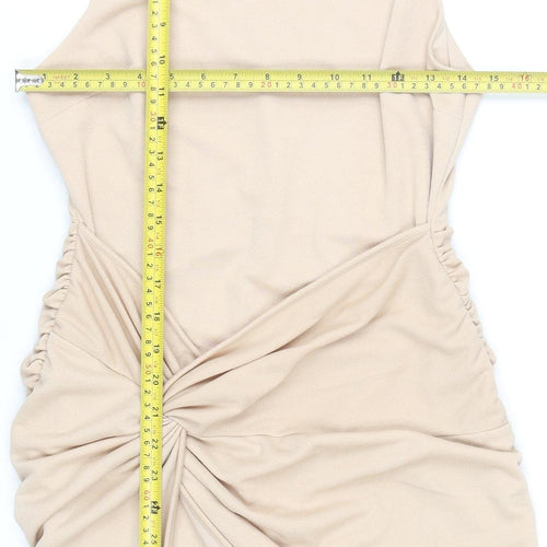 ASOS Design Women’s Beige Bodycon Short Dress Size 12 Ruched Sleeveless