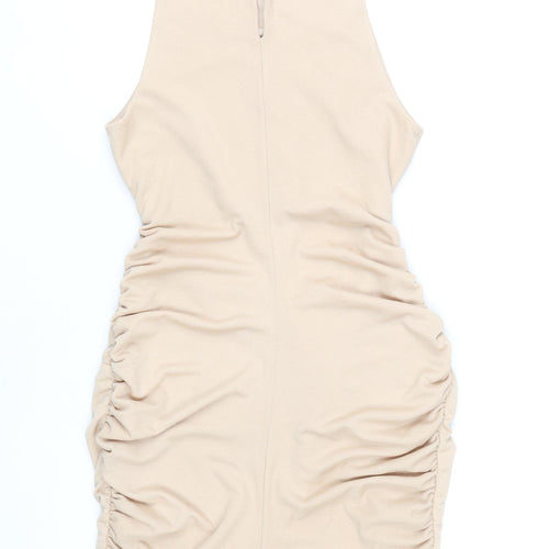 ASOS Design Women’s Beige Bodycon Short Dress Size 12 Ruched Sleeveless