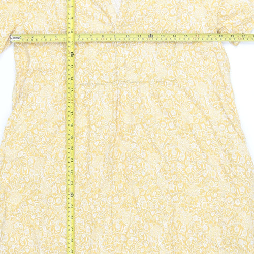 Next Women’s Yellow Floral Shift Dress Size 10 Short Sleeve V-Neck