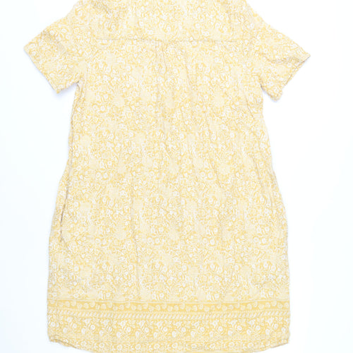 Next Women’s Yellow Floral Shift Dress Size 10 Short Sleeve V-Neck
