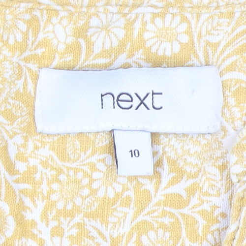 Next Women’s Yellow Floral Shift Dress Size 10 Short Sleeve V-Neck