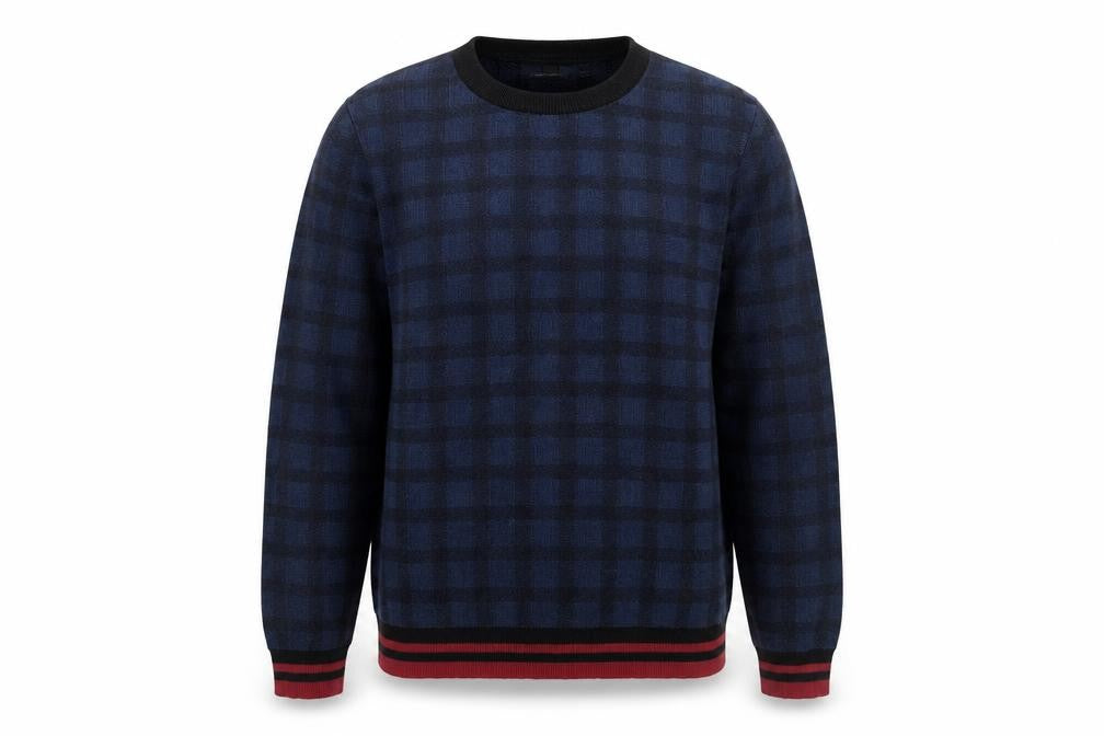 Topman Men’s Blue Check Crew Neck Jumper Pullover Size M Regular Fit