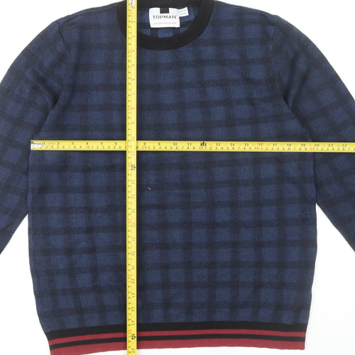Topman Men’s Blue Check Crew Neck Jumper Pullover Size M Regular Fit