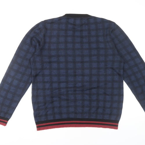 Topman Men’s Blue Check Crew Neck Jumper Pullover Size M Regular Fit