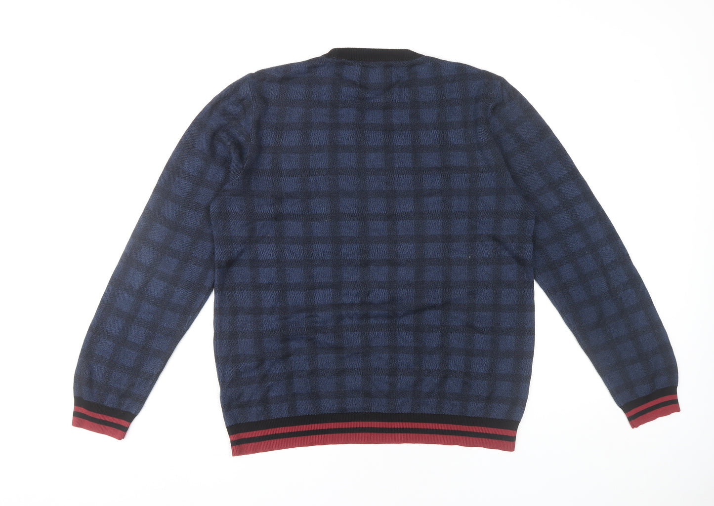 Topman Men’s Blue Check Crew Neck Jumper Pullover Size M Regular Fit